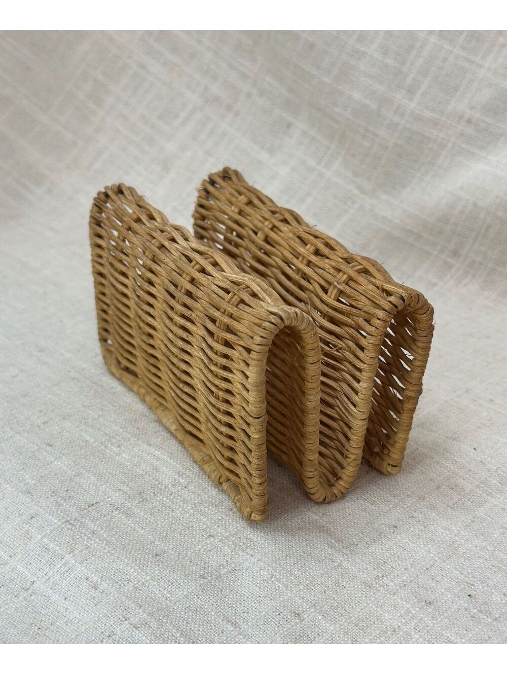 Vintage Woven Rattan Wicker Accordion Double-Loop Style Vertical Napkin Holder
